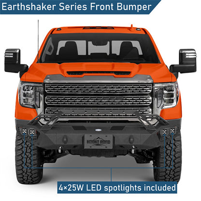 Earthshaker Series Front Bumper w/ Winch Plate & 4 × LED Lights For 2020-2023 GMC Sierra 2500HD/3500HD - LandShaker4x4