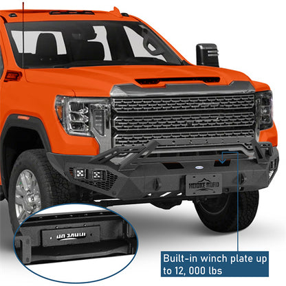 Earthshaker Series Front Bumper w/ Winch Plate & 4 × LED Lights For 2020-2023 GMC Sierra 2500HD/3500HD - LandShaker4x4