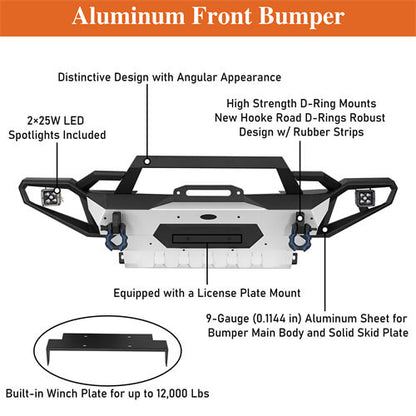 Aftermarket Aluminum Front Bumper For 2018-2024 Jeep Wrangler JL & GLadiator JT - LandShaker-lsg3067-9