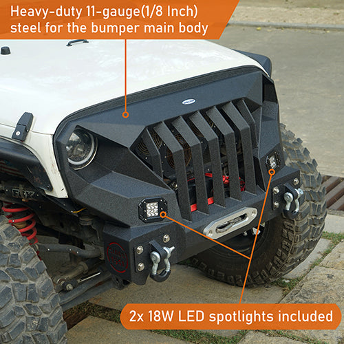 Mad Max Front Bumper & Rear Bumper w/Spare Tire Carrier for 2007-2018 Jeep Wrangler JK - LandShaker 4x4 LSG.2038+2015 12