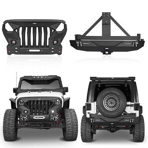 Mad Max Front Bumper & Rear Bumper w/2 Inch Hitch Receiver for 2007-2018 Jeep Wrangler JK - LandShaker 4x4 LSG.2038+2029 1