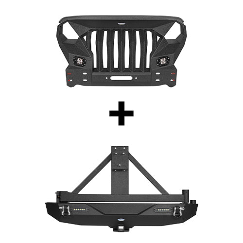 Mad Max Front Bumper & Rear Bumper w/2 Inch Hitch Receiver for 2007-2018 Jeep Wrangler JK - LandShaker 4x4 LSG.2038+2029 2