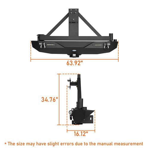 Mad Max Front Bumper & Rear Bumper w/2 Inch Hitch Receiver for 2007-2018 Jeep Wrangler JK - LandShaker 4x4 LSG.2038+2029 30