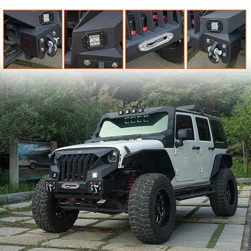 Mad Max Front Bumper & Rear Bumper w/2 Inch Hitch Receiver for 2007-2018 Jeep Wrangler JK - LandShaker 4x4 LSG.2038+2029 5