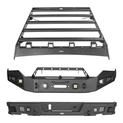 Front Bumper / Rear Bumper / Roof Rack Luggage Carrier for 2013-2018 Dodge Ram 1500 Crew Cab & Quad Cab,Excluding Rebel - LandShaker 4x4 LSG.6001+6005+6004 2