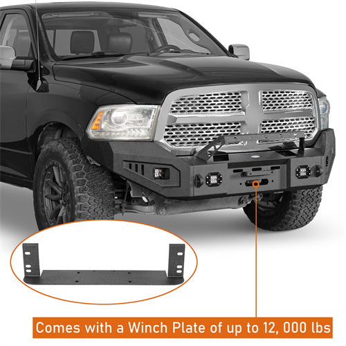 LandShaker Front Bumper w/ Winch Plate & LED Spotlights for 2013-2018 Ram 1500, Excluding Rebel lsg6024s 7