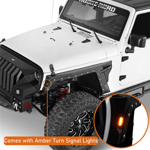 Bulwark Front Fender Flares w/Turn Signal Lights For 2007-2018 Jeep Wrangler JK - LandShaker-lsg2103-6