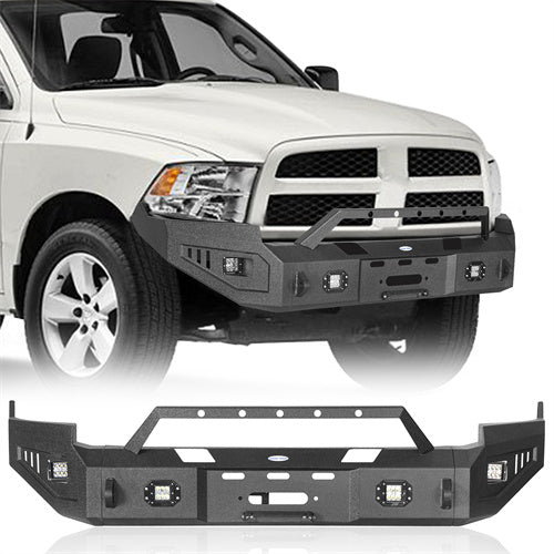 LandShaker Front Full-Width Bumper w/ Winch Plate & 4 LED Spotlights for 2009-2012 Ram 1500 lsg6202 1