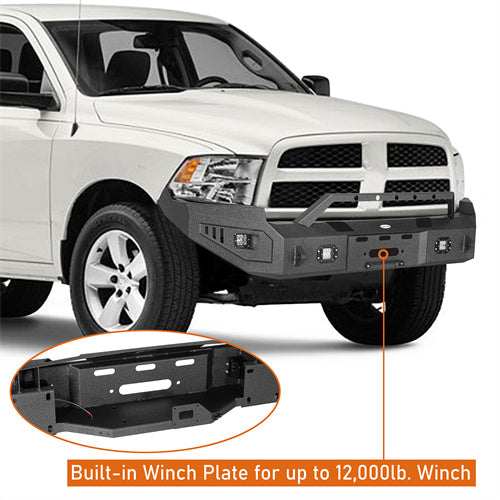 LandShaker Front Full-Width Bumper w/ Winch Plate & 4 LED Spotlights for 2009-2012 Ram 1500 lsg6202 10