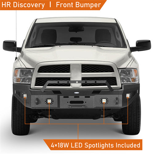 LandShaker Front Full-Width Bumper w/ Winch Plate & 4 LED Spotlights for 2009-2012 Ram 1500 lsg6202 9