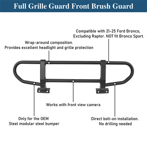 Full Grille Guard Front Brush Guard w/ Steel Modular Bumper For 2021-2025 Ford Bronco (Excluding Raptor) - LandShaker4x4