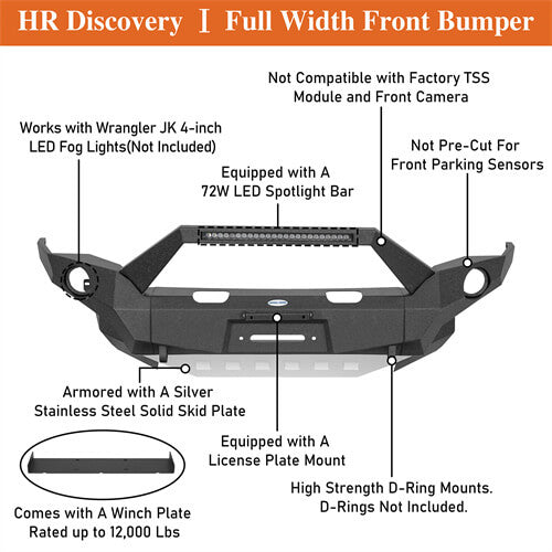 Full-Width Front Bumper w/ LED Light Bar For 2014-2024 Toyota 4Runner - LandShaker