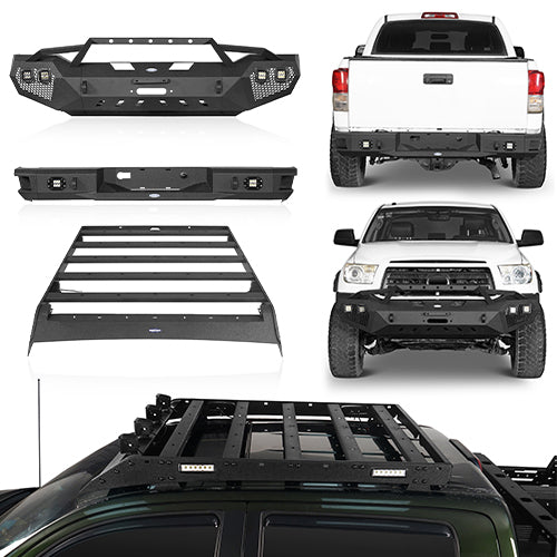 Full Width Front Bumper / Rear Bumper / Roof Rack for 2007-2013 Toyota Tundra Crewmax - LandShaker 4x4 LSG.5200+5201+5202 1