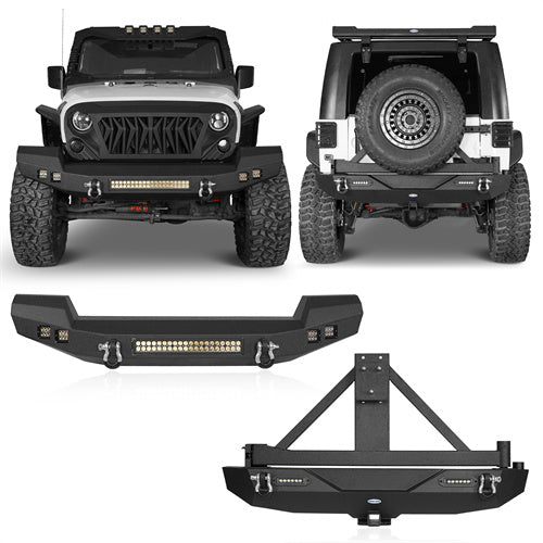 Jeep JK Full Width Front Bumper & Rear Bumper w/Tire Carrier for 2007-2018 Jeep Wrangler JK JKU - LandShaker 4x4 LSG.2052+LSG.2029 1