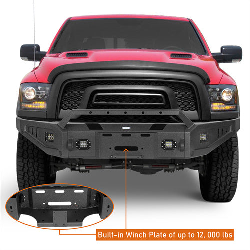 LandShaker Full Width Front Bumper w/ Winch Plate & LED Spotlights for 2015-2018 Ram 1500 Rebel lsg6012 11