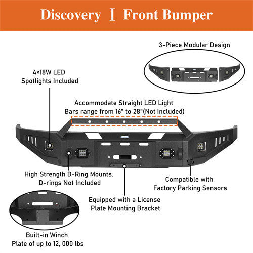 LandShaker Full Width Front Bumper w/ Winch Plate & LED Spotlights for 2015-2018 Ram 1500 Rebel lsg6012 12