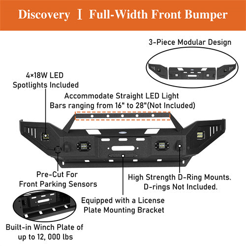 LandShaker Full Width Front Bumper w/ Winch Plate & LED Spotlights for 2019-2023 Ram 2500 lsg6305ab 13