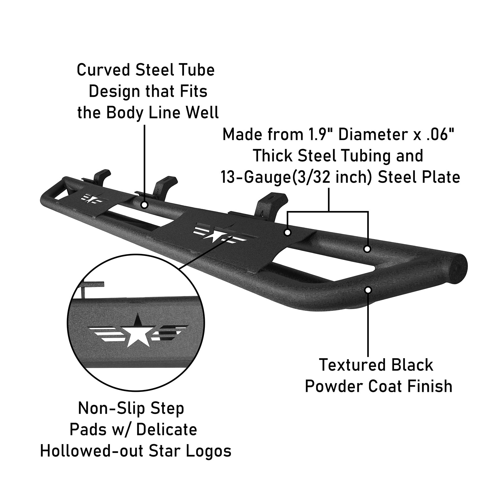 Jeep Gladiator Side Steps Star Tubular Running Bards for 2020-2022 Jeep Gladiator - LandShaker 4x4 LSG.7002 7