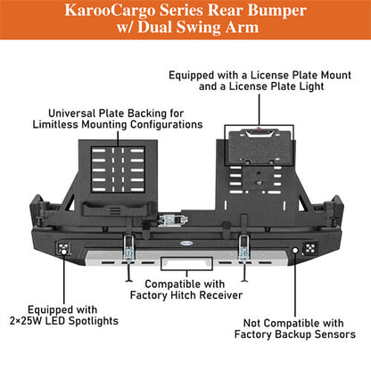 KarooCargo Rear Bumper w/ 5.3-Gallon Jerry Can Holder For 2010-2024 Toyota 4Runner - LandShaker-lsg9811-12