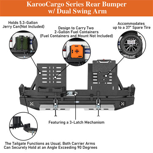 KarooCargo Rear Bumper w/ 5.3-Gallon Jerry Can Holder For 2010-2024 Toyota 4Runner - LandShaker-lsg9811-13