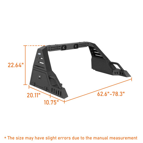 LandShaker Adjustable Truck Roll Bar 22.6" High w/ LED Spotlights & Storage Boxes For Full-Size Pickup Trucks lsg9910s 7