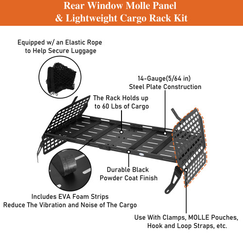 LandShaker Rear Window Molle Panel & Interior Cargo Rack Kit for 2010-2024 Toyota 4Runner lsg9803s 12