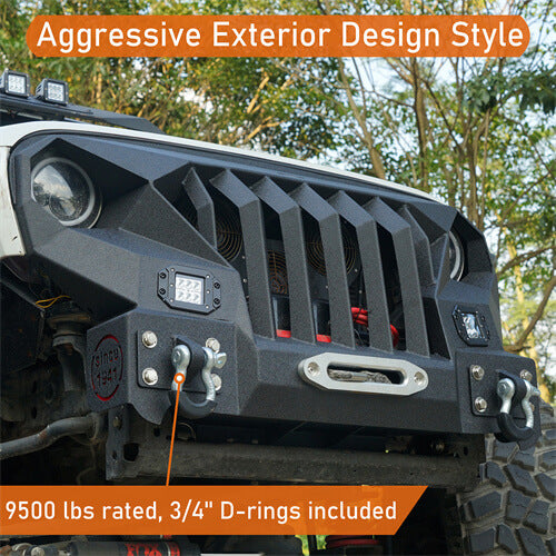 Front Bumper w/Grille Guard &  Winch plate for 2007-2018 Jeep Wrangler JK- LandShaker 4x4 LSG.2038 7