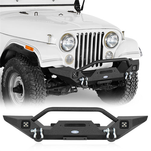 Mid Width Front Bumper w/ LED Spotlights For 1976-1983 Jeep CJ-5 CJ-7 CJ-8 Scrambler - LandShaker4x4