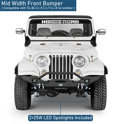 Mid Width Front Bumper w/ LED Spotlights For 1976-1983 Jeep CJ-5 CJ-7 CJ-8 Scrambler - LandShaker4x4