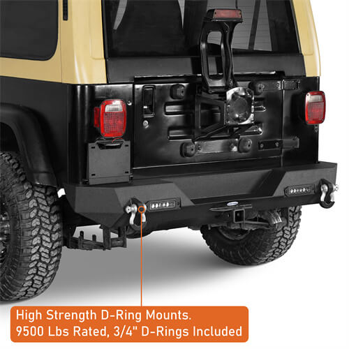 Off-Road Rear Bumper w/ LED Lights For 1987-1995 Jeep Wrangler YJ - LandShaker-lsg1062-6