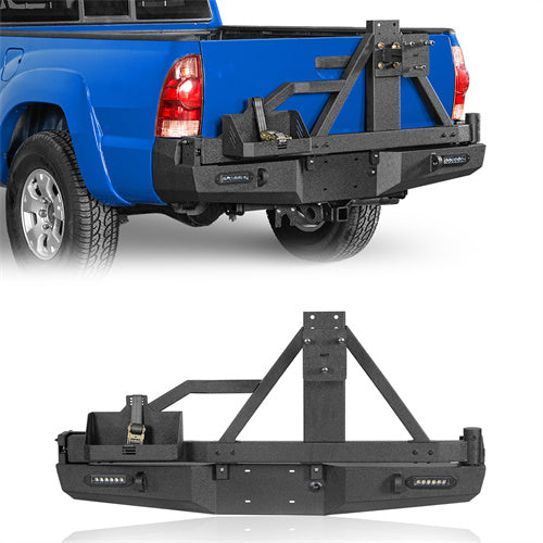 Rear Bumper w/Swing Out Tire Carrier, 5.3-Gallon Jerry Can Holder(05-15 Toyota Tacoma)-LandShaker