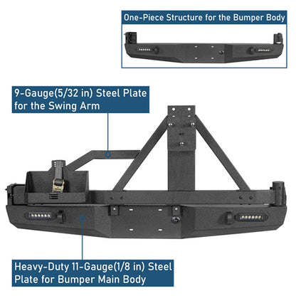 Rear Bumper w/Swing Out Tire Carrier, 5.3-Gallon Jerry Can Holder(05-15 Toyota Tacoma)-LandShaker