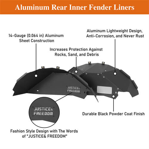 Aluminum Rear Inner Fender Liners For 2007-2018 Jeep Wrangler JK - LandShaker-lsg2116-9