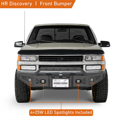 Road Trip Front Bumper w/ Winch Plate & LED Spotlights For 1988-1998 Chevy C/K 1500 2500 3500 - LandShaker