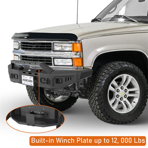 Road Trip Front Bumper w/ Winch Plate & LED Spotlights For 1988-1998 Chevy C/K 1500 2500 3500 - LandShaker