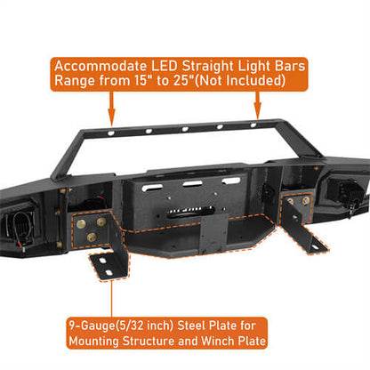 Road Trip Front Bumper w/ Winch Plate & LED Spotlights For 1988-1998 Chevy C/K 1500 2500 3500 - LandShaker