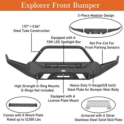 Road Trip Front Bumper w/ Winch Plate For 2016-2023 Toyota Tacoma 3rd Gen - Ultralisk4x4