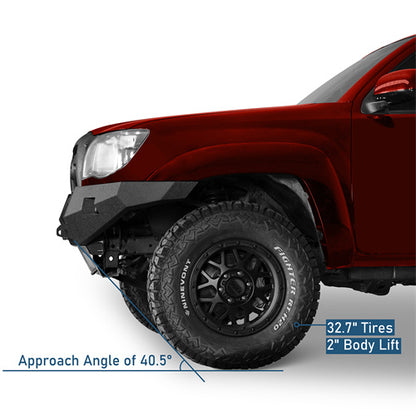 Road Trip Full-Width Front Bumper w/ LED Lights For 2005-2011 Toyota Tacoma - LandShaker4x4