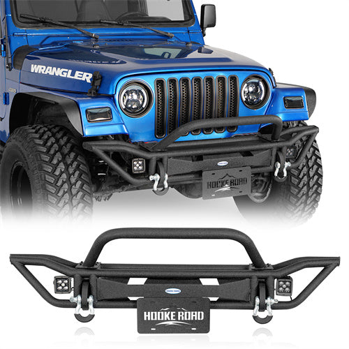 Road Trip Tubular Front Bumper w/ LED Spotlights For 1997-2006 Jeep Wrangler TJ - LandShaker4x4