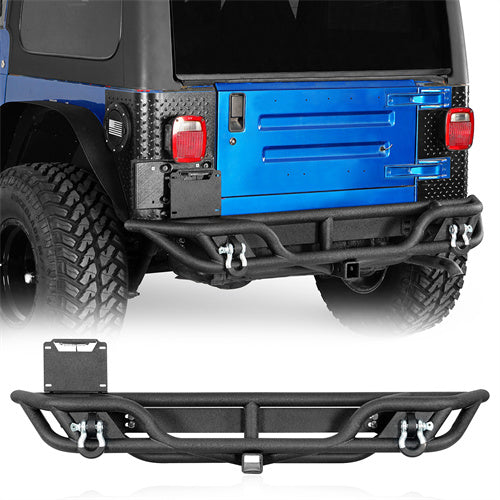 Road Trip Tubular Rear Bumper w/ License Plate Mount For 1997-2006 Jeep Wrangler TJ - LandShaker4x4