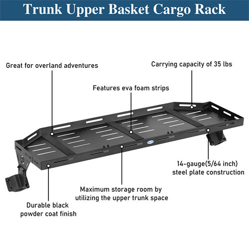 Trunk Upper Basket Cargo Rack For 2007-2018 Jeep Wrangler JK 4-Door Hardtop - LandShaker4x4