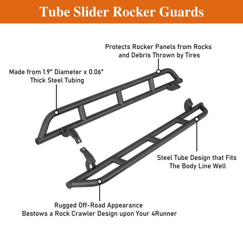 LandShaker Tube Slider Rocker Guards for 2010-2024 Toyota 4Runner Excluding Limited, Nightshade, TRD Sport & 10-13 SR5 lsg9801s 11