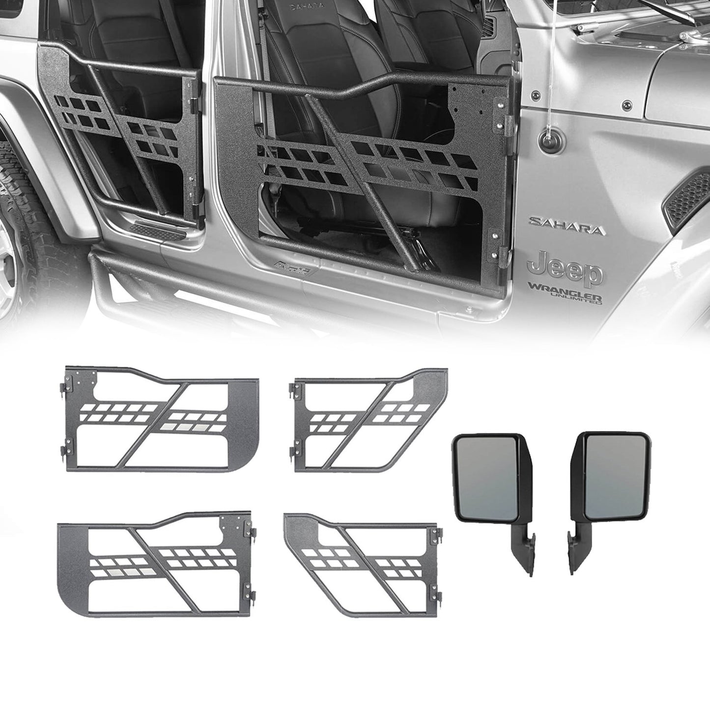 4 Door Tubular Door Guards Rock Crawler w/Side Mirrors(20-25 Jeep Gladiator JT)-LandShaker