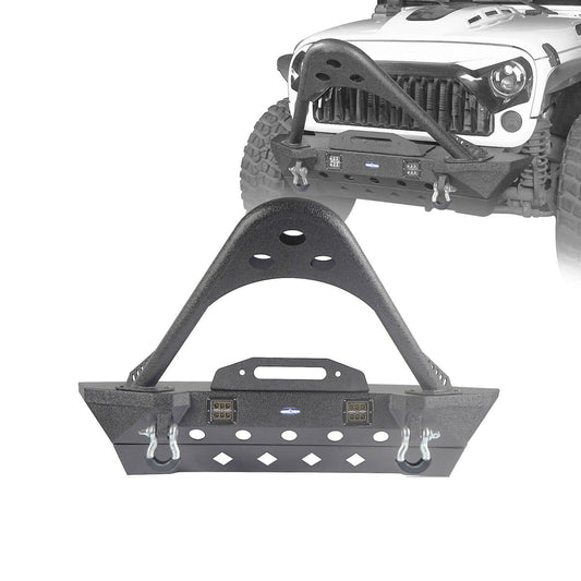 Stubby Front Bumper w/Stinger & Winch Plate Mount w/ 2X 18W LED Spotlight(Jeep Wrangler JK)-LandShaker