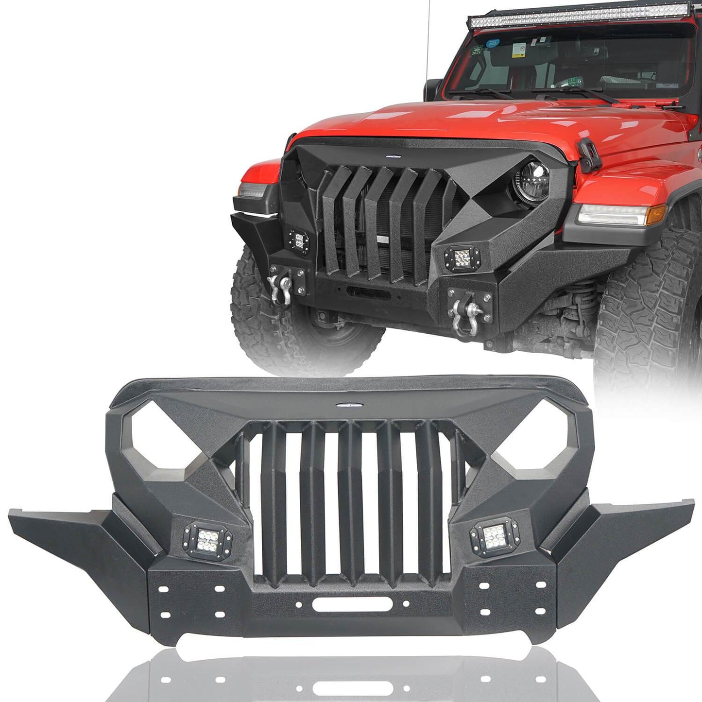 Front Bumper with Mad Max Grill(20-25 Jeep Gladiator JT & 18-25 Jeep Wrangler JL)-LandShaker