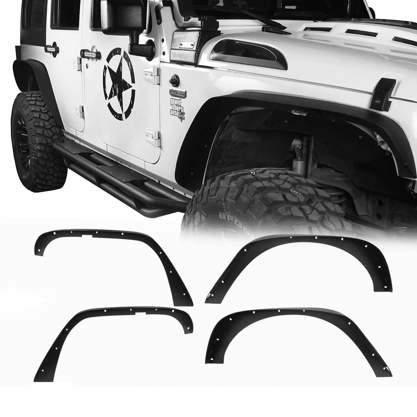 Front & Rear Fender Flares Kit(07-18 Jeep Wrangler JK)-LandShaker