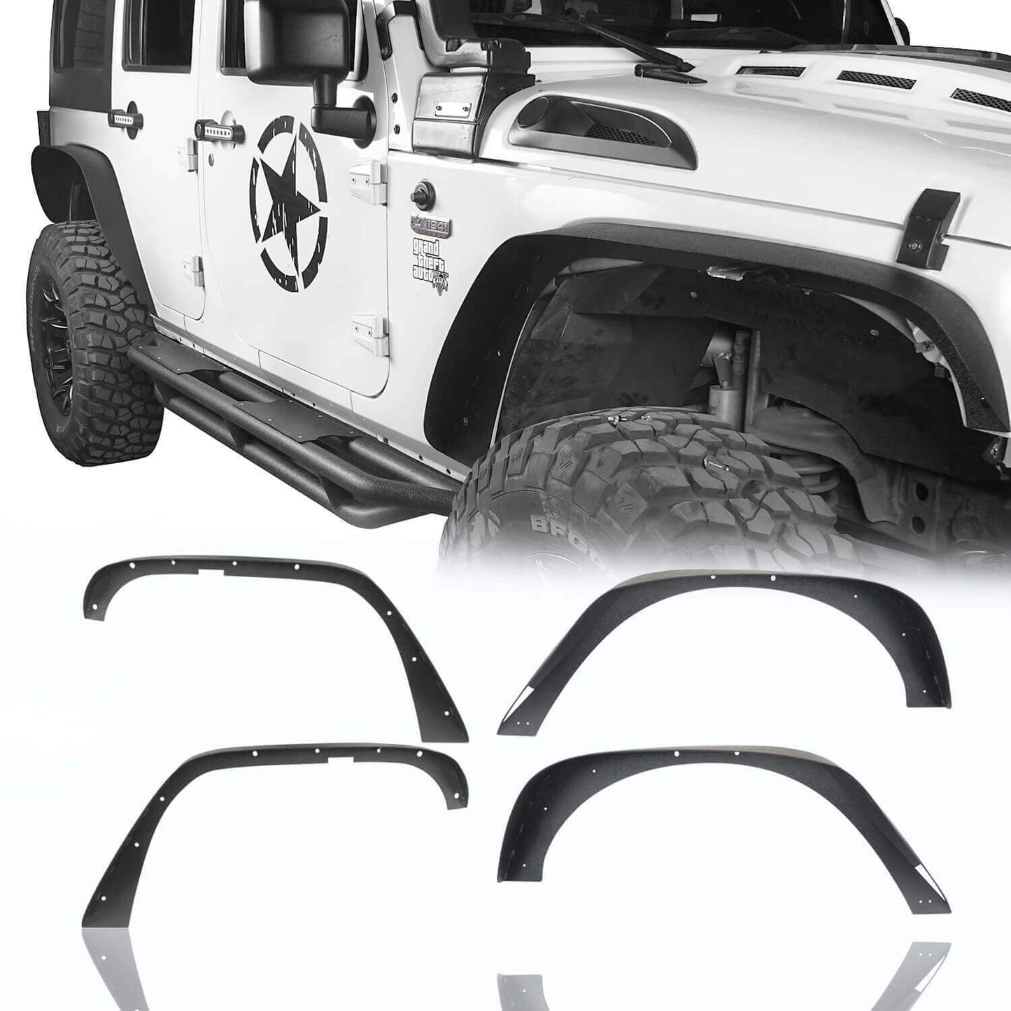 Flat Fender Flares / Front Inner Fender Liners / Rear Inner Fender Liners(07-18 Jeep Wrangler JK)-LandShaker