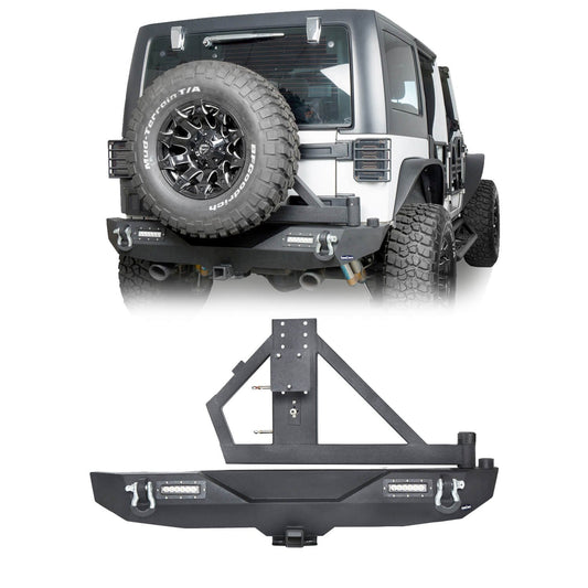 Different Trail Rear Bumper w/Tire Carrier & LED Floodlights(07-18 Jeep Wrangler JK)-LandShaker