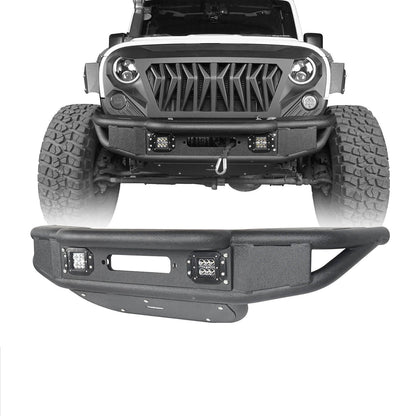 Stubby Tube Front Bumper w/Winch Plate & LED Spotlights(07-18 Jeep Wrangler JK)-LandShaker