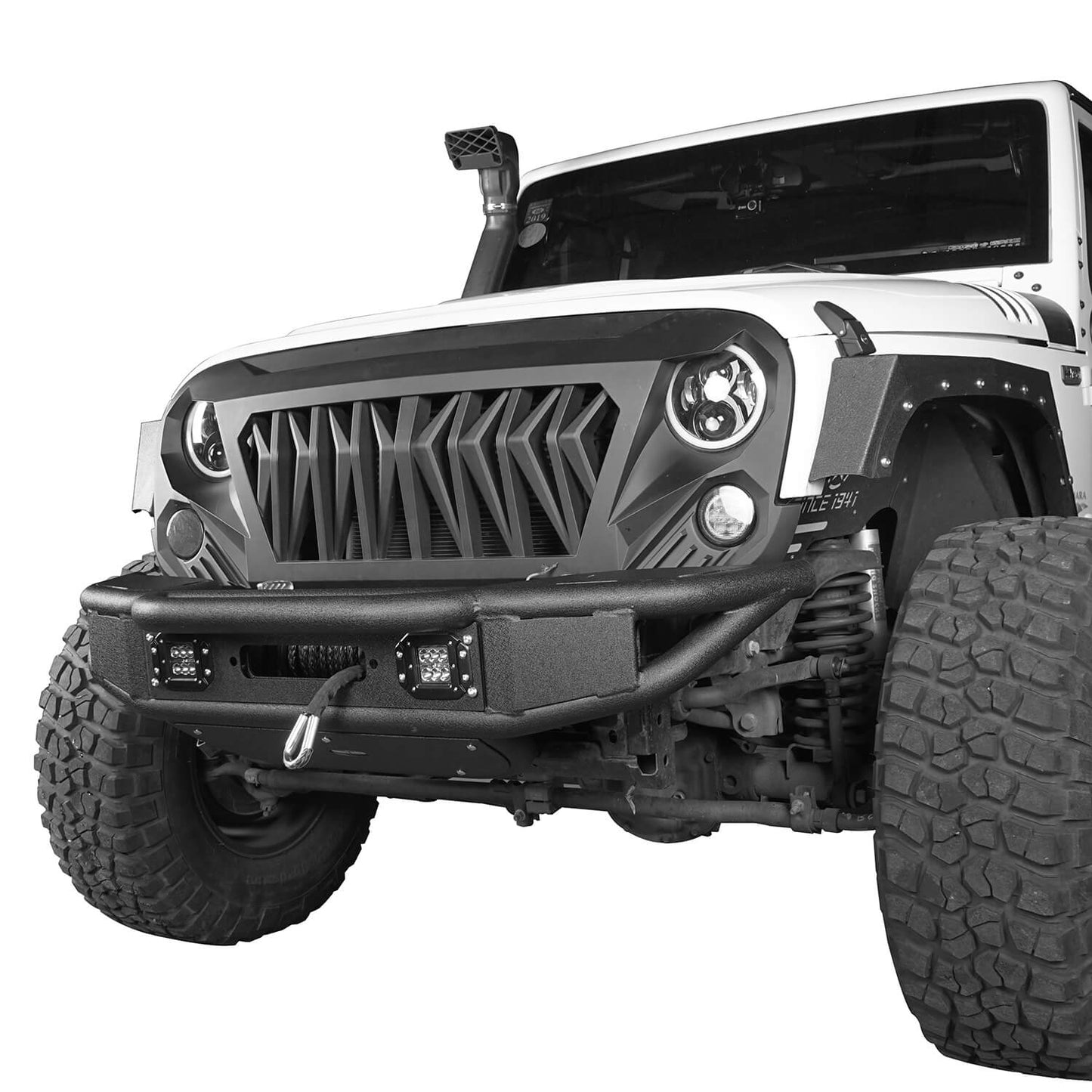 Stubby Tube Front Bumper w/Winch Plate & LED Spotlights(07-18 Jeep Wrangler JK)-LandShaker